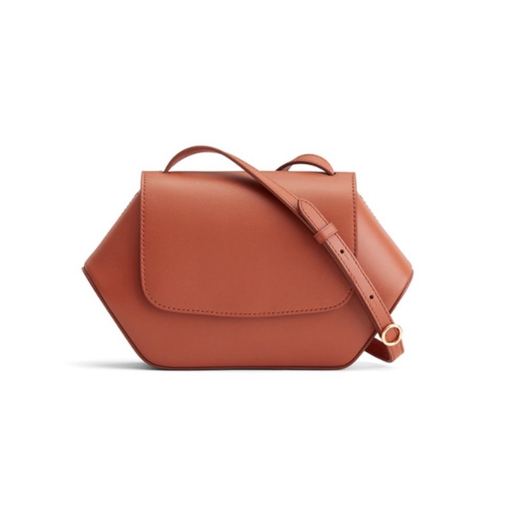 Nwt Cuyana Mini Hexagon Leather Crossbody Bag In Sienna